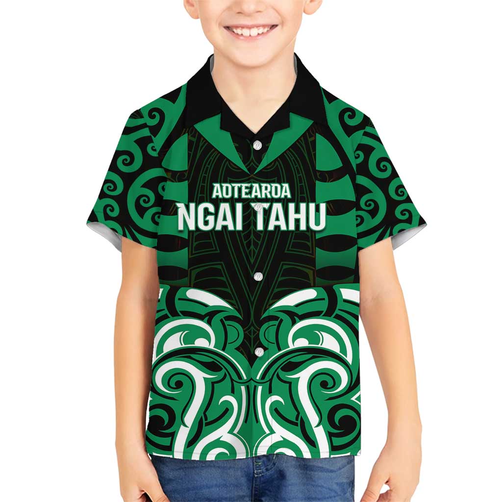 Custom Aotearoa Ngai Tahu Family Matching Off Shoulder Maxi Dress and Hawaiian Shirt Maori Pattern New Zealand DT05 Son's Shirt Green - Polynesian Pride