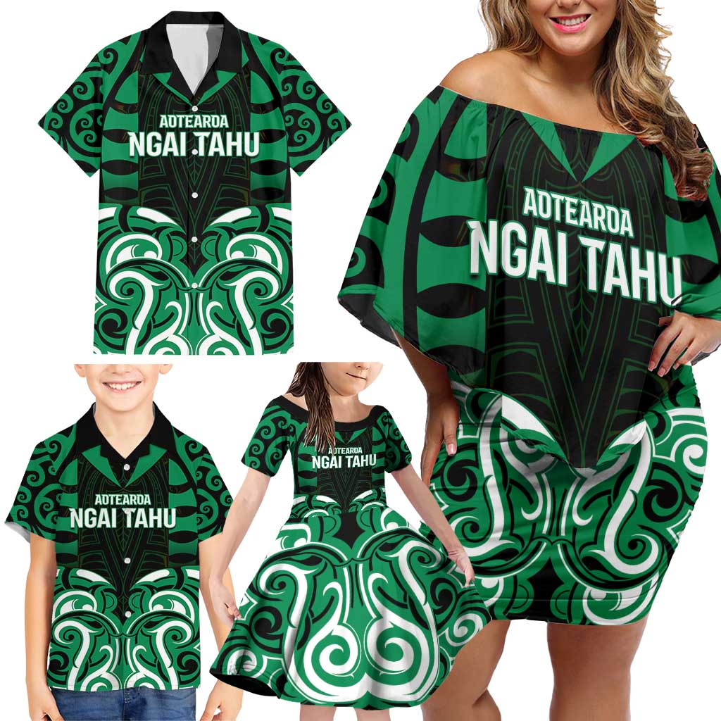 Custom Aotearoa Ngai Tahu Family Matching Off Shoulder Short Dress and Hawaiian Shirt Maori Pattern New Zealand - Polynesian Pride