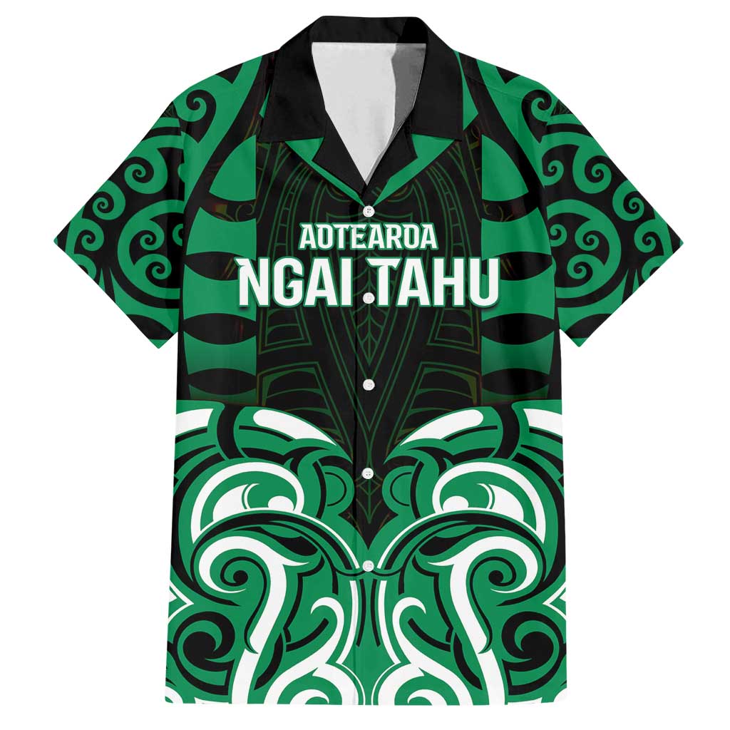 Custom Aotearoa Ngai Tahu Family Matching Puletasi and Hawaiian Shirt Maori Pattern New Zealand DT05 Dad's Shirt - Short Sleeve Green - Polynesian Pride