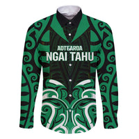 Custom Aotearoa Ngai Tahu Family Matching Puletasi and Hawaiian Shirt Maori Pattern New Zealand DT05 Dad's Shirt - Long Sleeve Green - Polynesian Pride