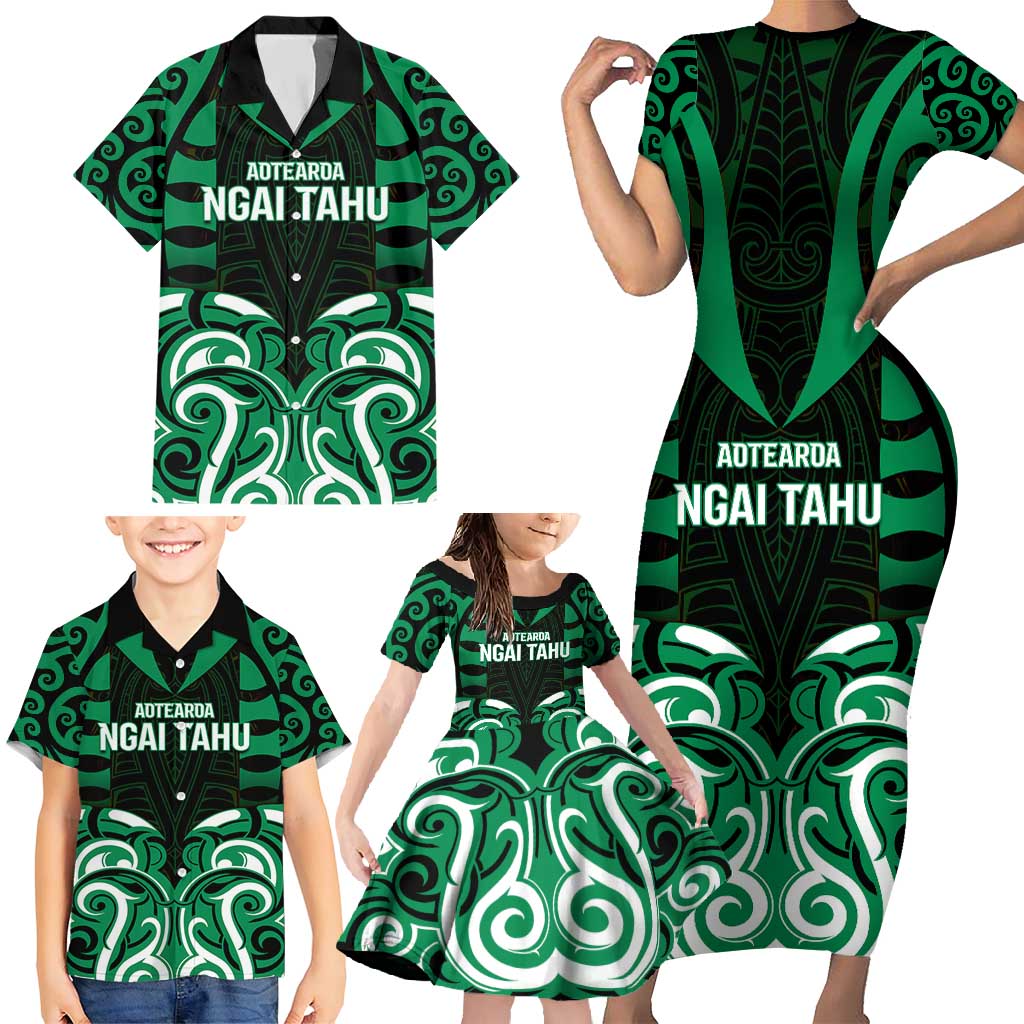 Custom Aotearoa Ngai Tahu Family Matching Short Sleeve Bodycon Dress and Hawaiian Shirt Maori Pattern New Zealand DT05 - Polynesian Pride