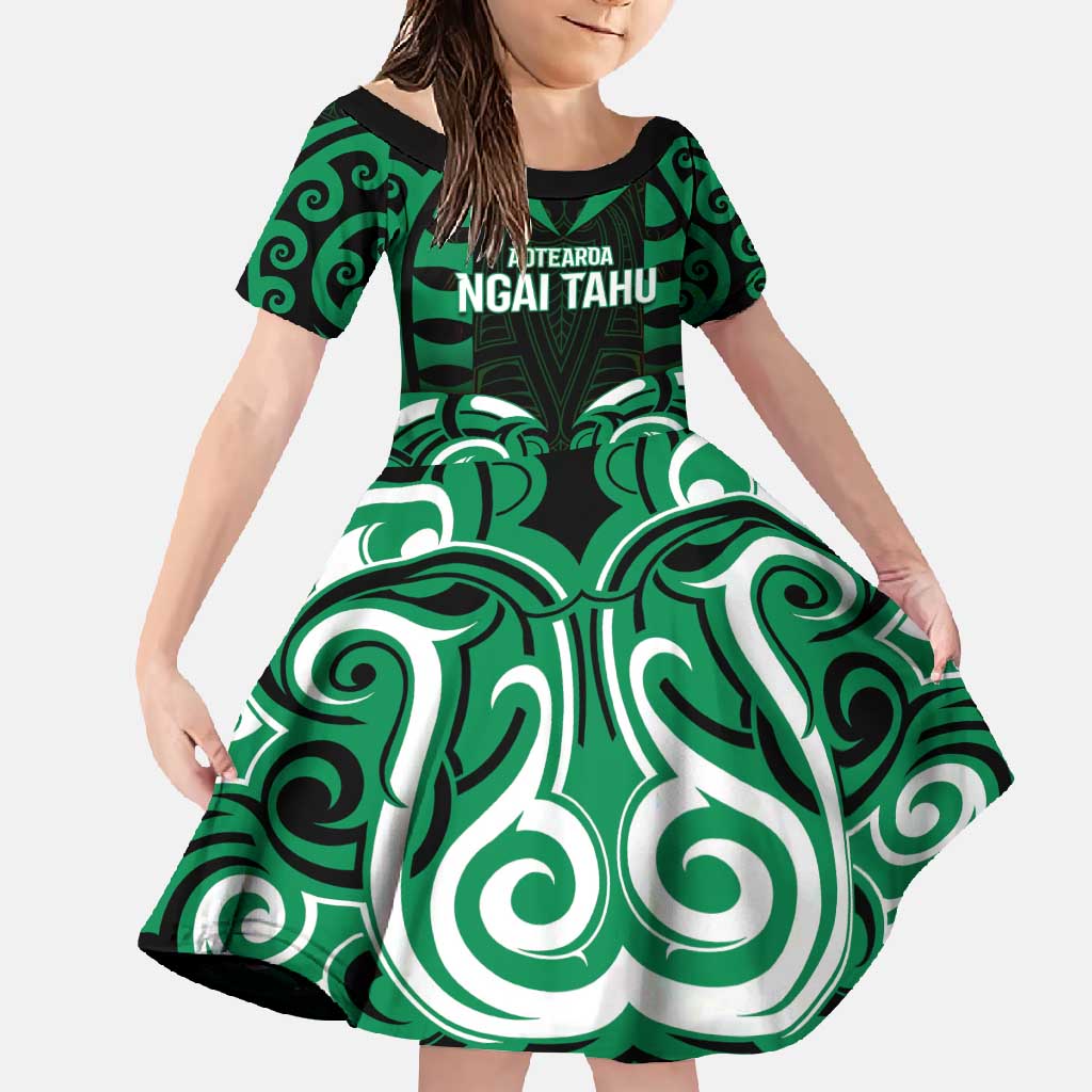 Custom Aotearoa Ngai Tahu Family Matching Summer Maxi Dress and Hawaiian Shirt Maori Pattern New Zealand DT05 Daughter's Dress Green - Polynesian Pride