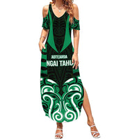 Custom Aotearoa Ngai Tahu Family Matching Summer Maxi Dress and Hawaiian Shirt Maori Pattern New Zealand DT05 Mom's Dress Green - Polynesian Pride
