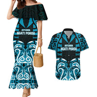 Custom Aotearoa Ngati Porou Couples Matching Mermaid Dress and Hawaiian Shirt Maori Pattern New Zealand DT05 Blue - Polynesian Pride
