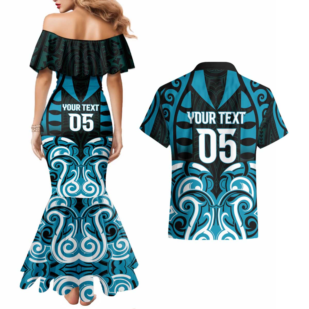 Custom Aotearoa Ngati Porou Couples Matching Mermaid Dress and Hawaiian Shirt Maori Pattern New Zealand DT05 - Polynesian Pride