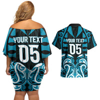 Custom Aotearoa Ngati Porou Couples Matching Off Shoulder Short Dress and Hawaiian Shirt Maori Pattern New Zealand DT05 - Polynesian Pride