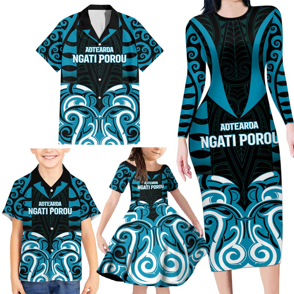 Custom Aotearoa Ngati Porou Family Matching Long Sleeve Bodycon Dress and Hawaiian Shirt Maori Pattern New Zealand DT05 - Polynesian Pride