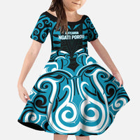 Custom Aotearoa Ngati Porou Family Matching Mermaid Dress and Hawaiian Shirt Maori Pattern New Zealand DT05 Daughter's Dress Blue - Polynesian Pride