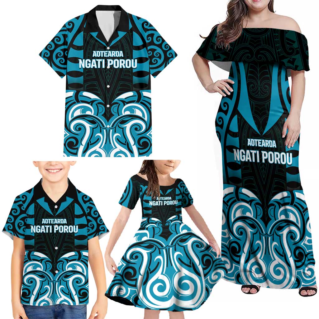 Custom Aotearoa Ngati Porou Family Matching Off Shoulder Maxi Dress and Hawaiian Shirt Maori Pattern New Zealand DT05 - Polynesian Pride