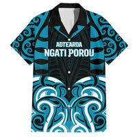 Custom Aotearoa Ngati Porou Family Matching Off Shoulder Maxi Dress and Hawaiian Shirt Maori Pattern New Zealand DT05 Dad's Shirt - Short Sleeve Blue - Polynesian Pride