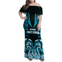 Custom Aotearoa Ngati Porou Family Matching Off Shoulder Maxi Dress and Hawaiian Shirt Maori Pattern New Zealand DT05 Mom's Dress Blue - Polynesian Pride