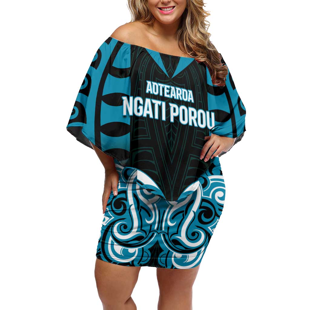 Custom Aotearoa Ngati Porou Family Matching Off Shoulder Short Dress and Hawaiian Shirt Maori Pattern New Zealand DT05 Mom's Dress Blue - Polynesian Pride