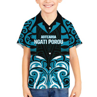Custom Aotearoa Ngati Porou Family Matching Off Shoulder Short Dress and Hawaiian Shirt Maori Pattern New Zealand DT05 Son's Shirt Blue - Polynesian Pride