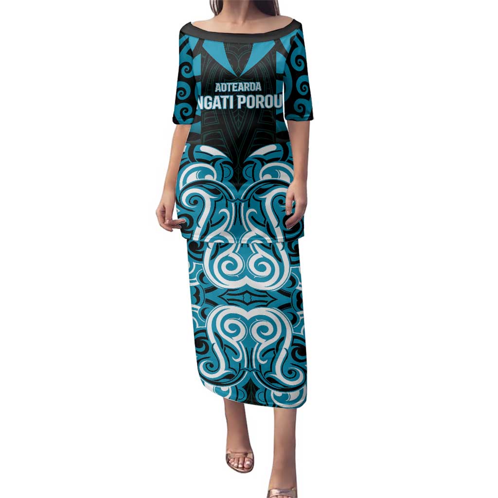 Custom Aotearoa Ngati Porou Family Matching Puletasi and Hawaiian Shirt Maori Pattern New Zealand DT05 Mom's Dress Blue - Polynesian Pride