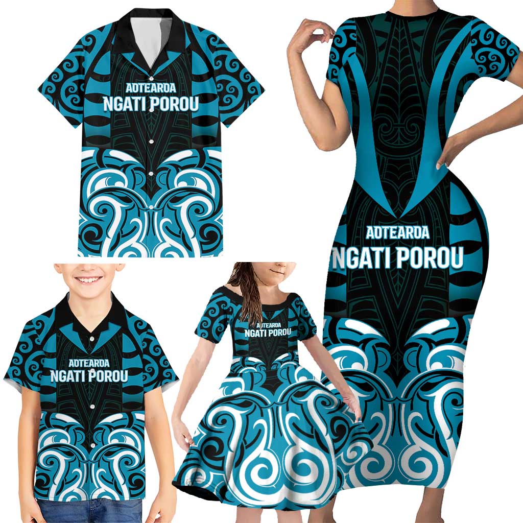 Custom Aotearoa Ngati Porou Family Matching Short Sleeve Bodycon Dress and Hawaiian Shirt Maori Pattern New Zealand DT05 - Polynesian Pride