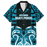 Custom Aotearoa Ngati Porou Family Matching Short Sleeve Bodycon Dress and Hawaiian Shirt Maori Pattern New Zealand DT05 Dad's Shirt - Short Sleeve Blue - Polynesian Pride