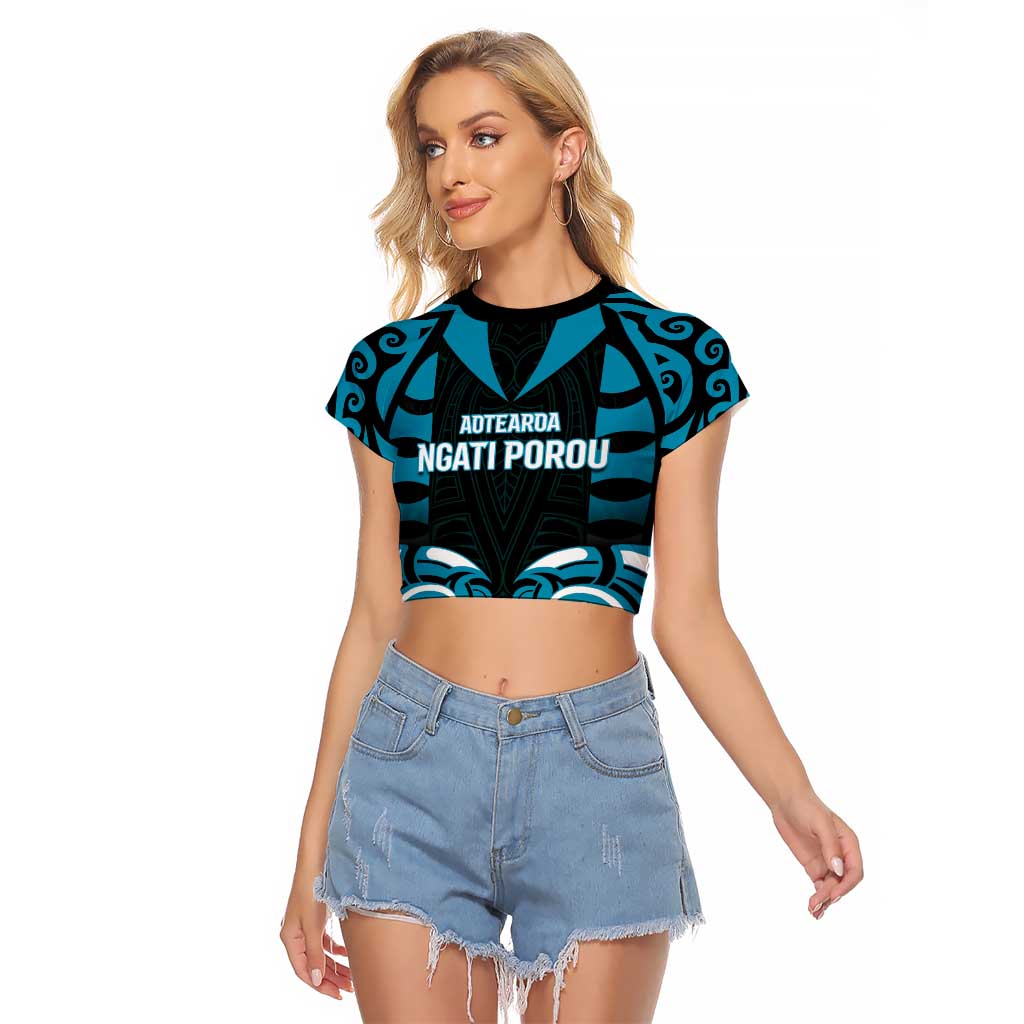 Custom Aotearoa Ngati Porou Raglan Cropped T Shirt Maori Pattern New Zealand - Polynesian Pride