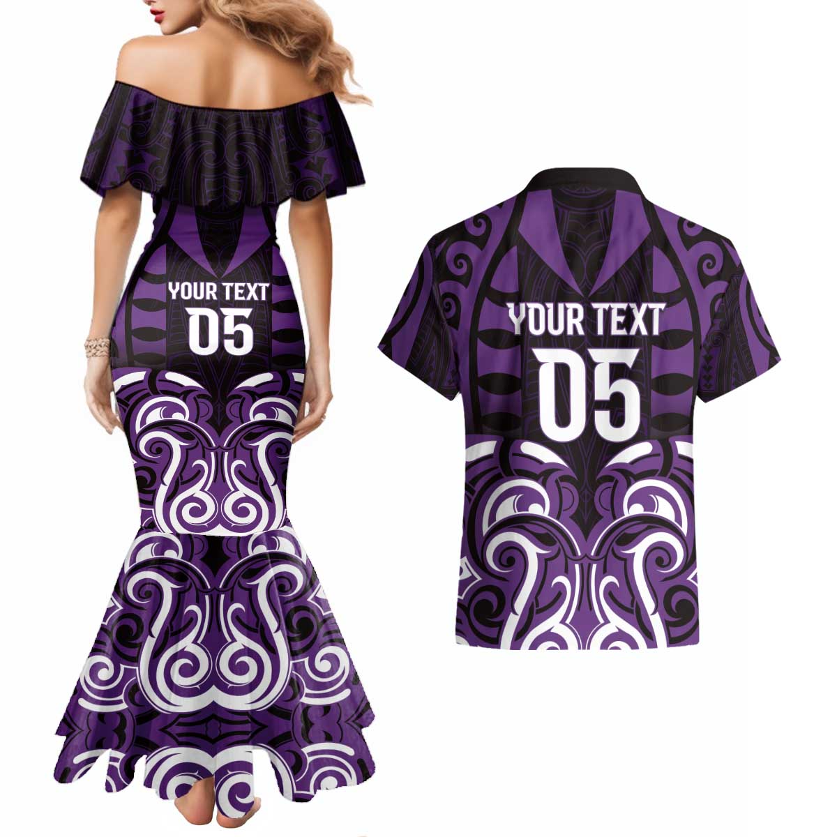Custom Aotearoa Rangitane Couples Matching Mermaid Dress and Hawaiian Shirt Maori Pattern New Zealand - Polynesian Pride