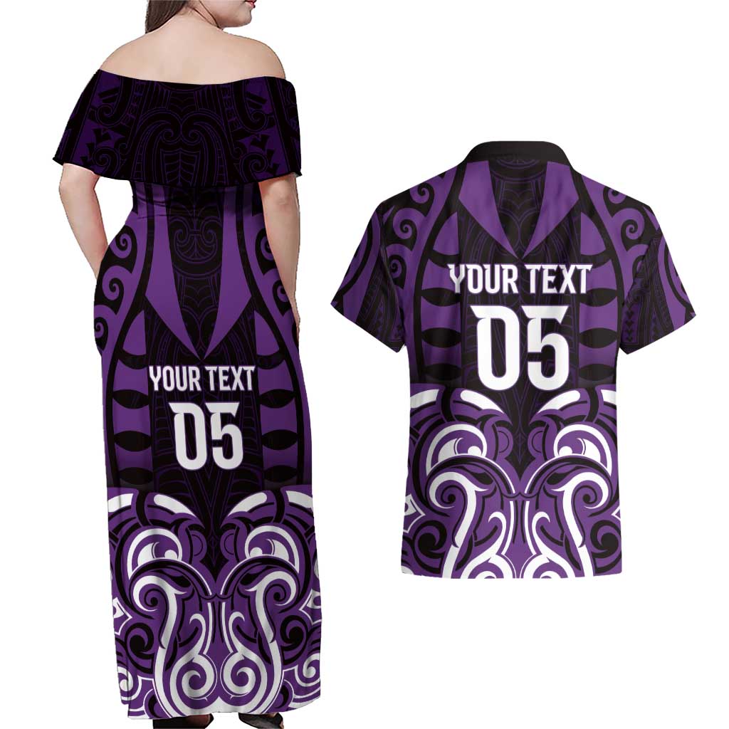 Custom Aotearoa Rangitane Couples Matching Off Shoulder Maxi Dress and Hawaiian Shirt Maori Pattern New Zealand - Polynesian Pride