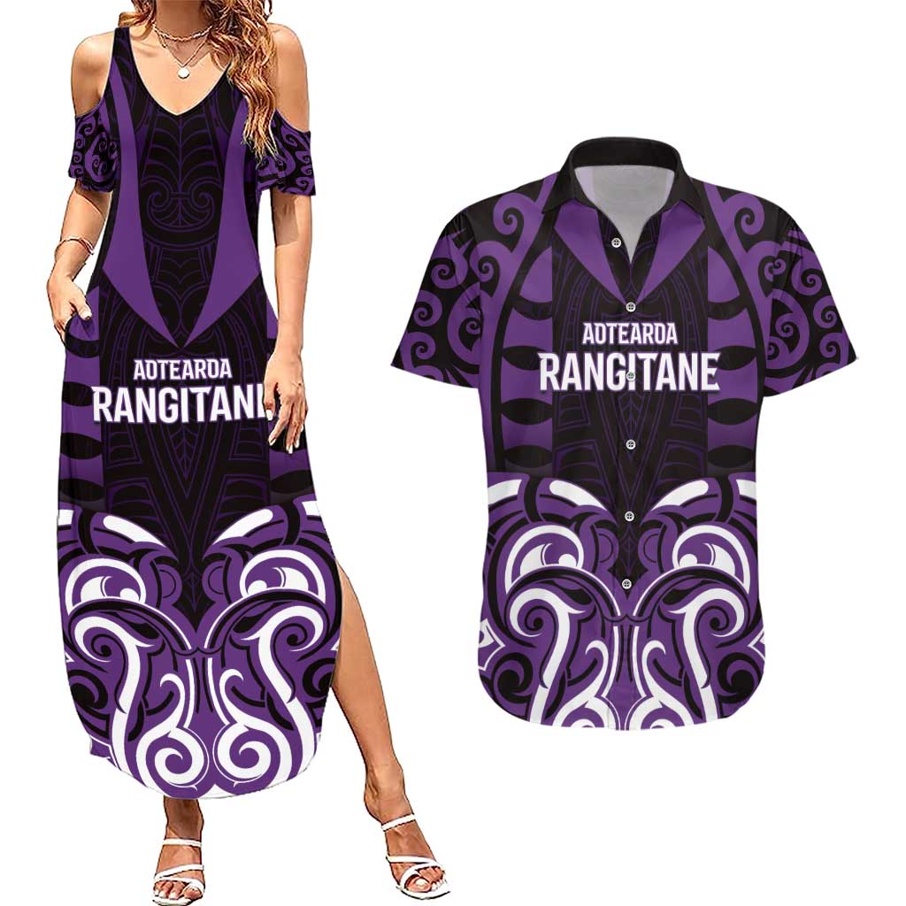 Custom Aotearoa Rangitane Couples Matching Summer Maxi Dress and Hawaiian Shirt Maori Pattern New Zealand - Polynesian Pride