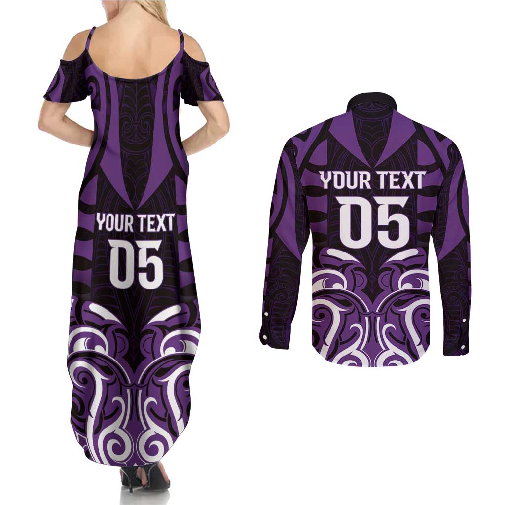 Custom Aotearoa Rangitane Couples Matching Summer Maxi Dress and Long Sleeve Button Shirt Maori Pattern New Zealand - Polynesian Pride