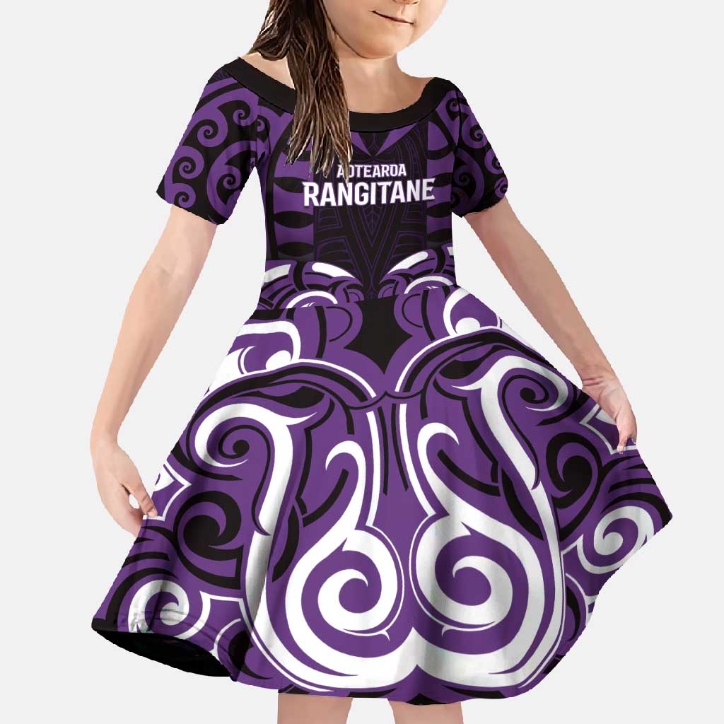 Custom Aotearoa Rangitane Family Matching Long Sleeve Bodycon Dress and Hawaiian Shirt Maori Pattern New Zealand DT05 Daughter's Dress Purple - Polynesian Pride