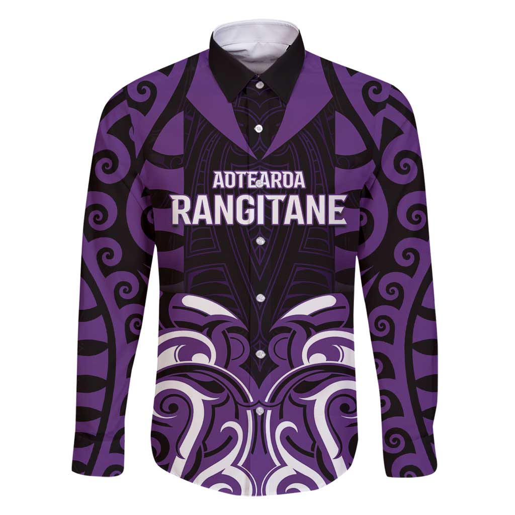 Custom Aotearoa Rangitane Family Matching Long Sleeve Bodycon Dress and Hawaiian Shirt Maori Pattern New Zealand DT05 Dad's Shirt - Long Sleeve Purple - Polynesian Pride