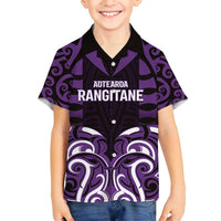 Custom Aotearoa Rangitane Family Matching Long Sleeve Bodycon Dress and Hawaiian Shirt Maori Pattern New Zealand DT05 Son's Shirt Purple - Polynesian Pride