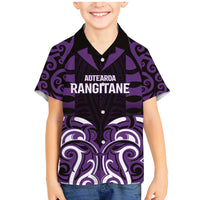 Custom Aotearoa Rangitane Family Matching Mermaid Dress and Hawaiian Shirt Maori Pattern New Zealand DT05 Son's Shirt Purple - Polynesian Pride