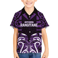 Custom Aotearoa Rangitane Family Matching Short Sleeve Bodycon Dress and Hawaiian Shirt Maori Pattern New Zealand DT05 Son's Shirt Purple - Polynesian Pride