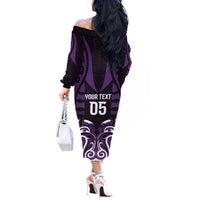Custom Aotearoa Rangitane Off The Shoulder Long Sleeve Dress Maori Pattern New Zealand - Polynesian Pride