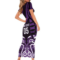 Custom Aotearoa Rangitane Short Sleeve Bodycon Dress Maori Pattern New Zealand - Polynesian Pride
