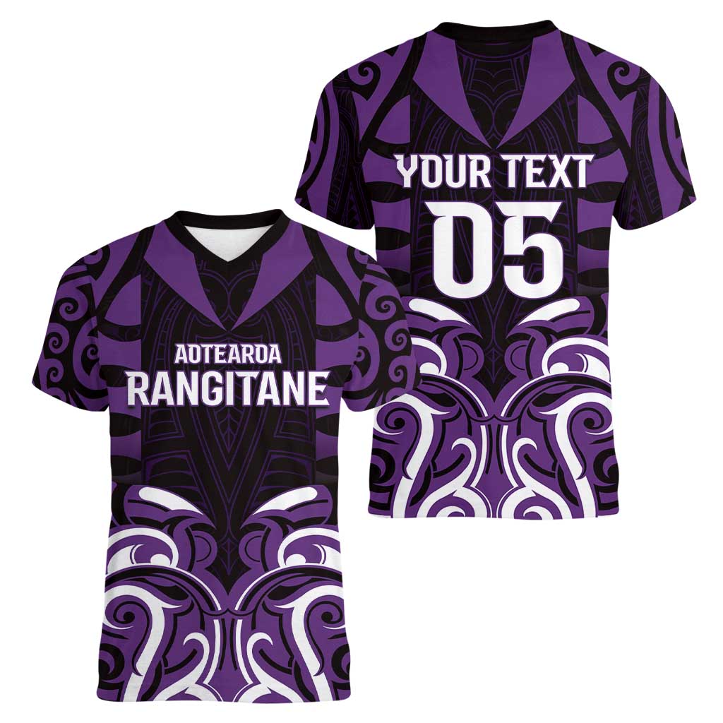 Custom Aotearoa Rangitane Women V-Neck T-Shirt Maori Pattern New Zealand - Polynesian Pride