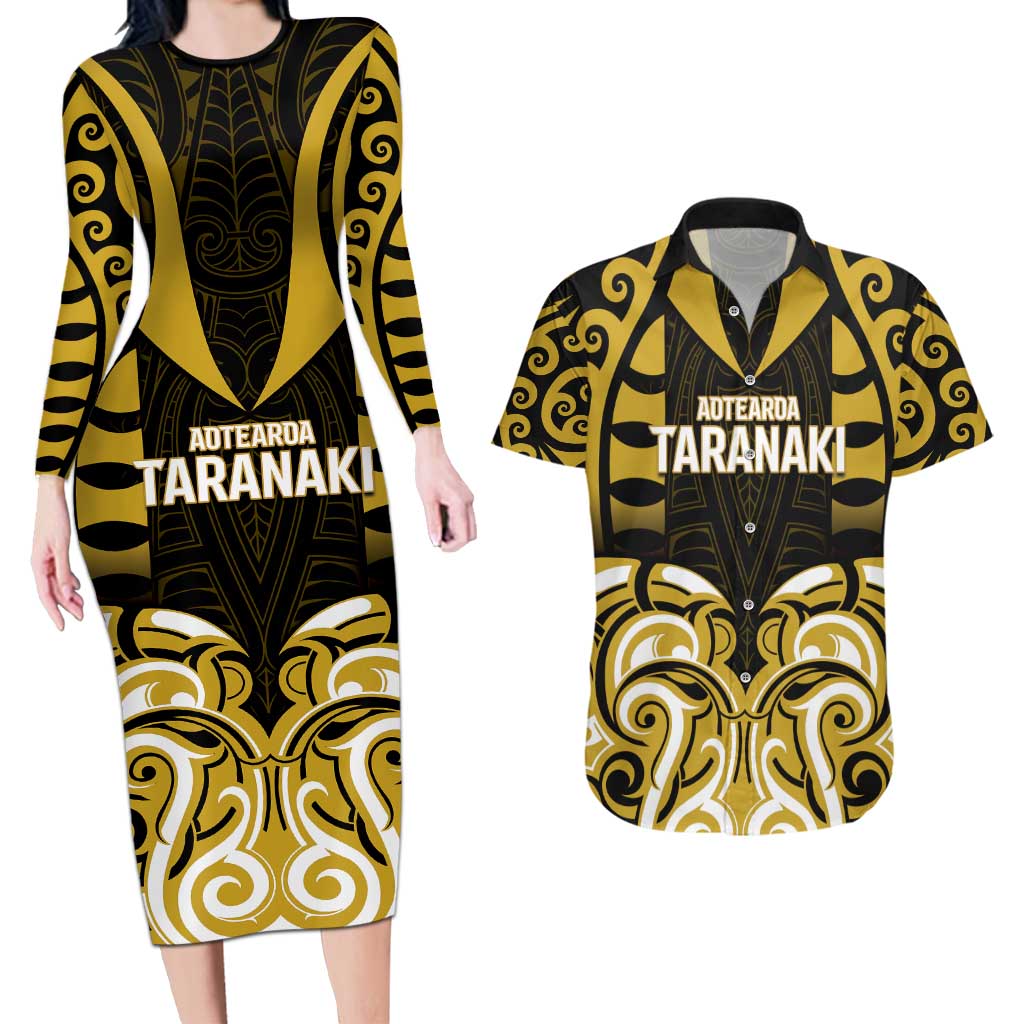 Custom Aotearoa Taranaki Couples Matching Long Sleeve Bodycon Dress and Hawaiian Shirt Maori Pattern New Zealand - Polynesian Pride