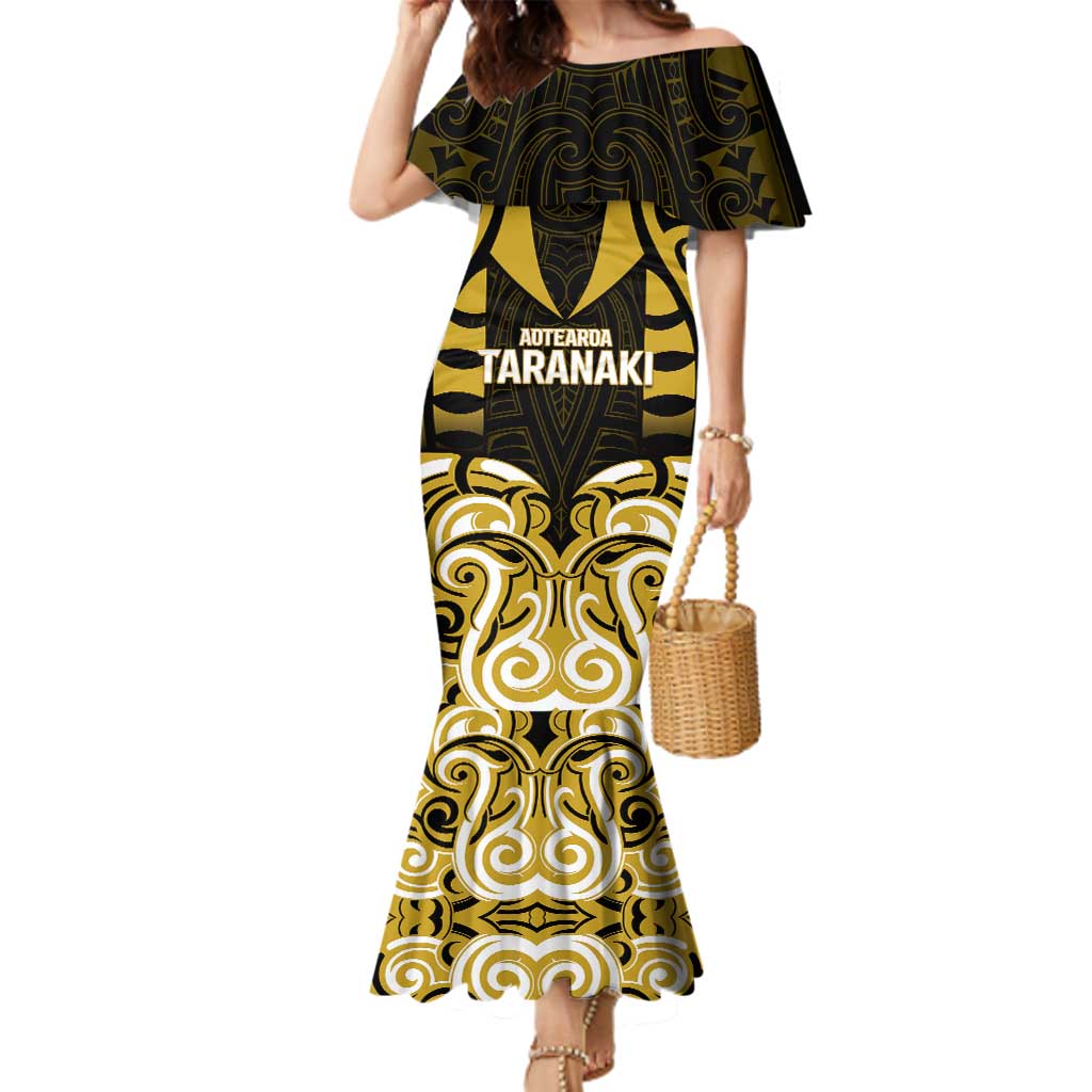 Custom Aotearoa Taranaki Family Matching Mermaid Dress and Hawaiian Shirt Maori Pattern New Zealand DT05 Mom's Dress Yellow - Polynesian Pride