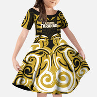 Custom Aotearoa Taranaki Family Matching Off Shoulder Maxi Dress and Hawaiian Shirt Maori Pattern New Zealand DT05 Daughter's Dress Yellow - Polynesian Pride