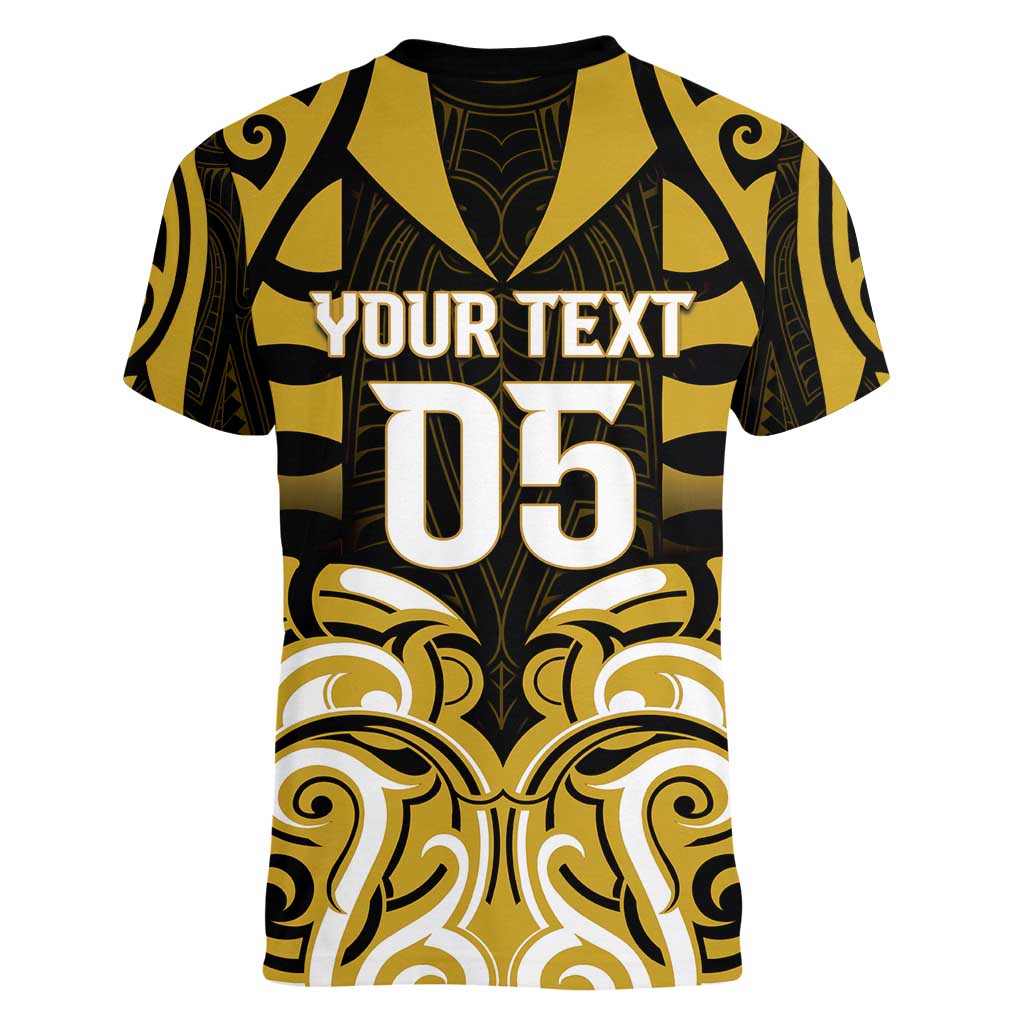 Custom Aotearoa Taranaki Women V-Neck T-Shirt Maori Pattern New Zealand - Polynesian Pride