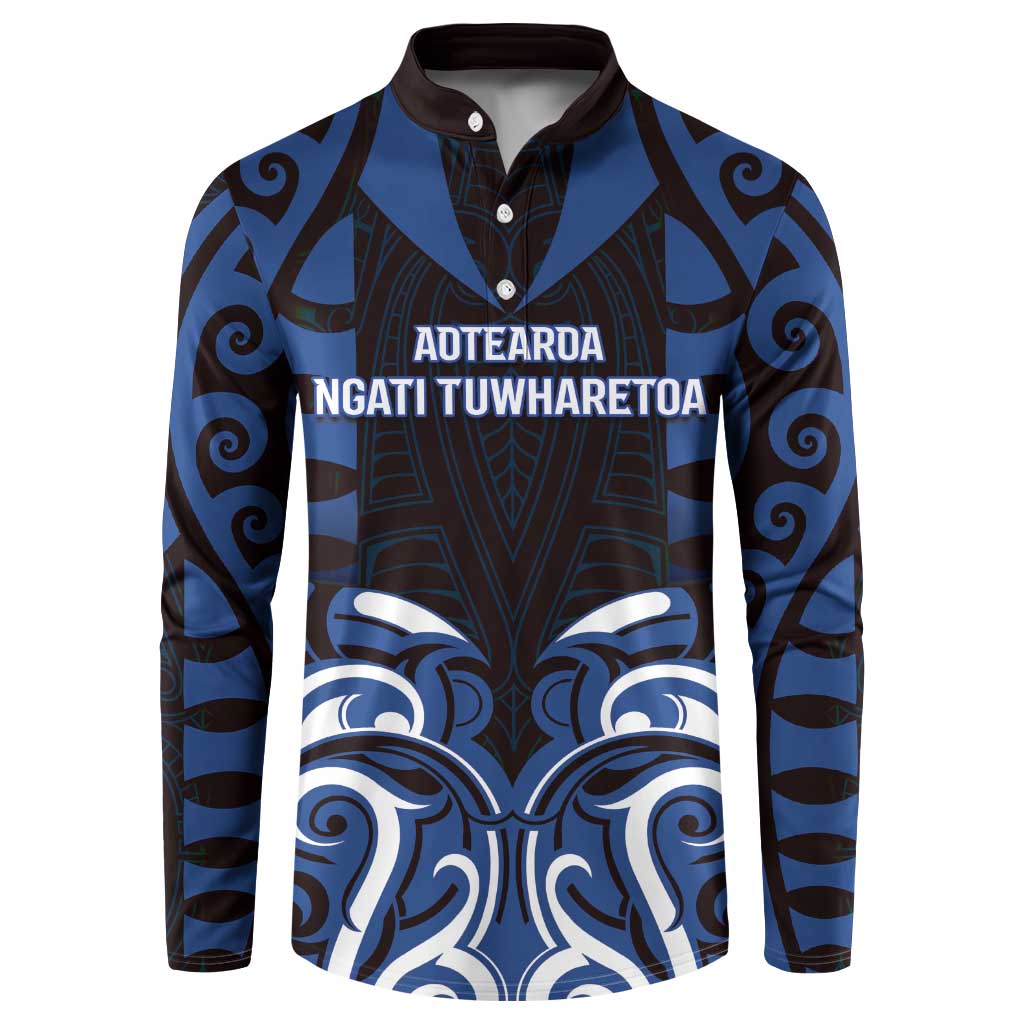 Custom Aotearoa Ngati Tuwharetoa Button Sweatshirt Maori Pattern New Zealand - Polynesian Pride