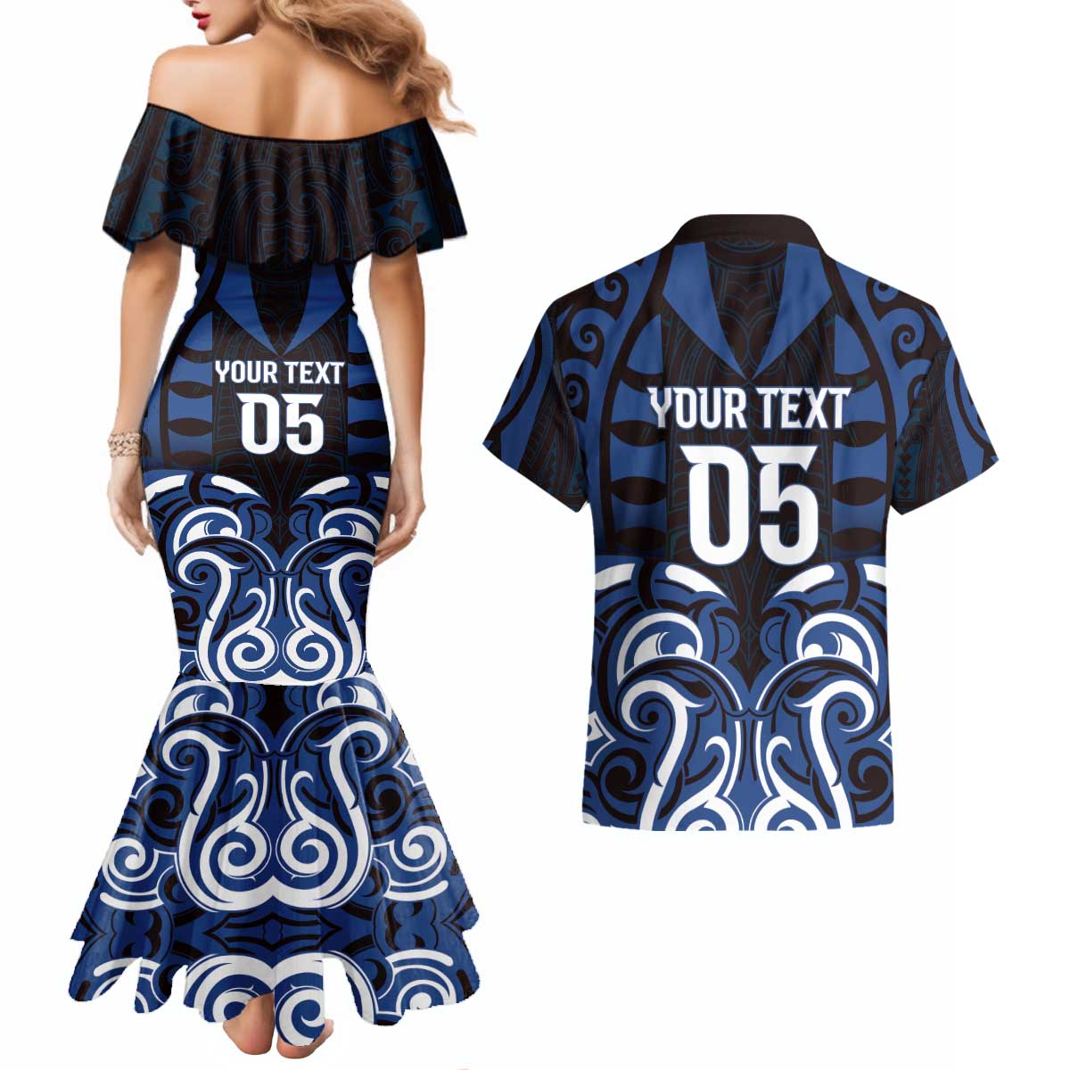 Custom Aotearoa Ngati Tuwharetoa Couples Matching Mermaid Dress and Hawaiian Shirt Maori Pattern New Zealand DT05 - Polynesian Pride