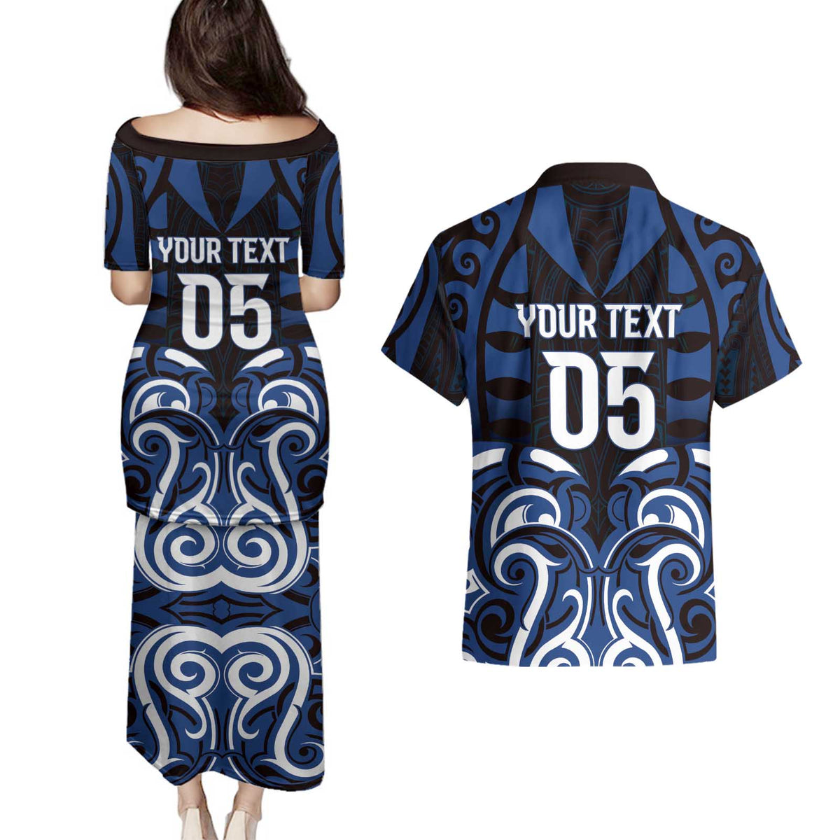 Custom Aotearoa Ngati Tuwharetoa Couples Matching Puletasi and Hawaiian Shirt Maori Pattern New Zealand - Polynesian Pride