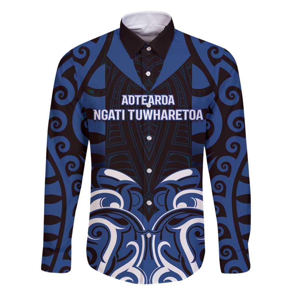 Custom Aotearoa Ngati Tuwharetoa Family Matching Long Sleeve Bodycon Dress and Hawaiian Shirt Maori Pattern New Zealand DT05 Dad's Shirt - Long Sleeve Navy - Polynesian Pride