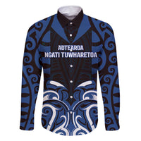 Custom Aotearoa Ngati Tuwharetoa Family Matching Off Shoulder Maxi Dress and Hawaiian Shirt Maori Pattern New Zealand DT05 Dad's Shirt - Long Sleeve Navy - Polynesian Pride