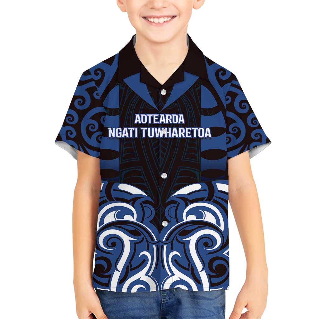 Custom Aotearoa Ngati Tuwharetoa Family Matching Off Shoulder Maxi Dress and Hawaiian Shirt Maori Pattern New Zealand DT05 Son's Shirt Navy - Polynesian Pride