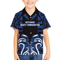 Custom Aotearoa Ngati Tuwharetoa Family Matching Off Shoulder Short Dress and Hawaiian Shirt Maori Pattern New Zealand DT05 Son's Shirt Navy - Polynesian Pride