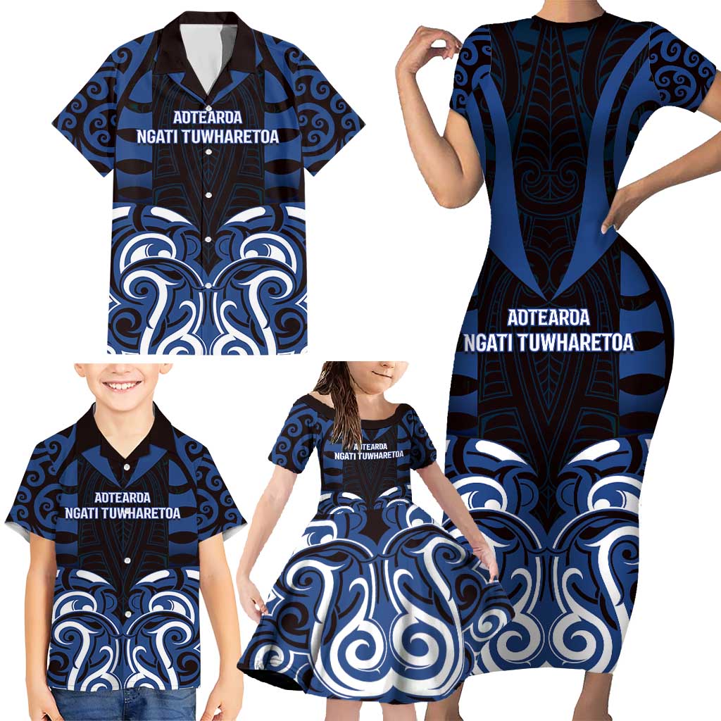 Custom Aotearoa Ngati Tuwharetoa Family Matching Short Sleeve Bodycon Dress and Hawaiian Shirt Maori Pattern New Zealand DT05 - Polynesian Pride