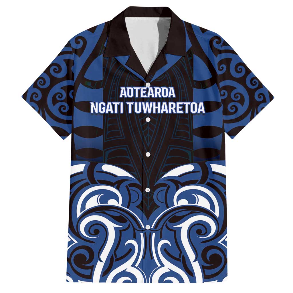 Custom Aotearoa Ngati Tuwharetoa Family Matching Summer Maxi Dress and Hawaiian Shirt Maori Pattern New Zealand DT05 Dad's Shirt - Short Sleeve Navy - Polynesian Pride