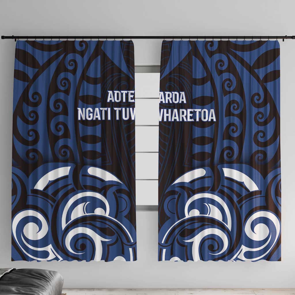 Aotearoa Ngati Tuwharetoa Window Curtain Maori Pattern New Zealand DT05 With Hooks Navy - Polynesian Pride
