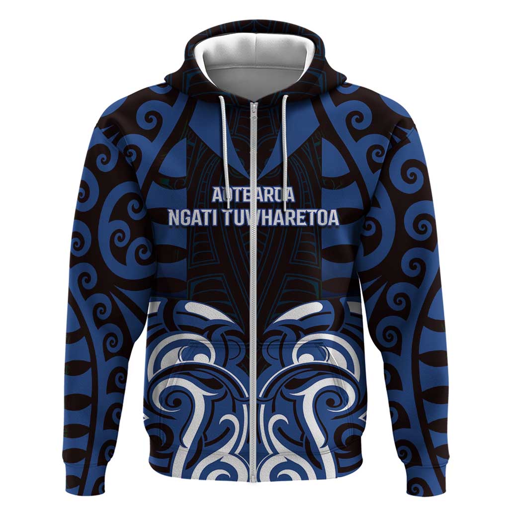Custom Aotearoa Ngati Tuwharetoa Zip Hoodie Maori Pattern New Zealand DT05 Zip Hoodie Navy - Polynesian Pride