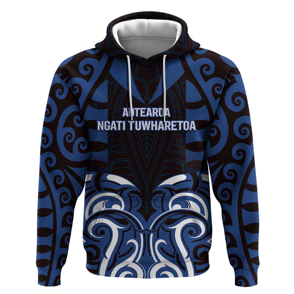 Custom Aotearoa Ngati Tuwharetoa Zip Hoodie Maori Pattern New Zealand DT05 Pullover Hoodie Navy - Polynesian Pride