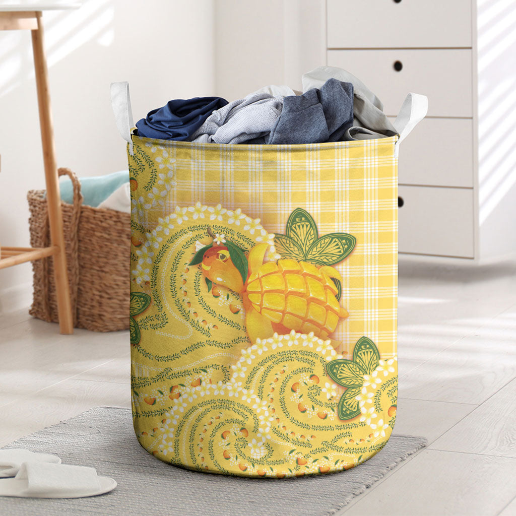 Hawaii Palaka Laundry Basket Cute Ripe Mango Turtle On The Waves DT05 Yellow - Polynesian Pride